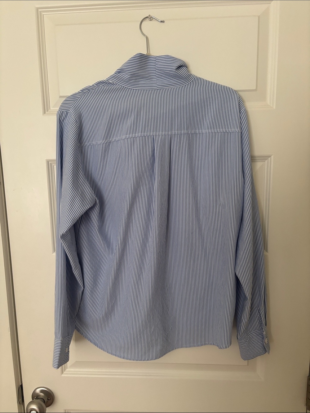 Women’s Light Blue Pinstripe Bow-Tie Button Down Shirt - Picture 4 of 6